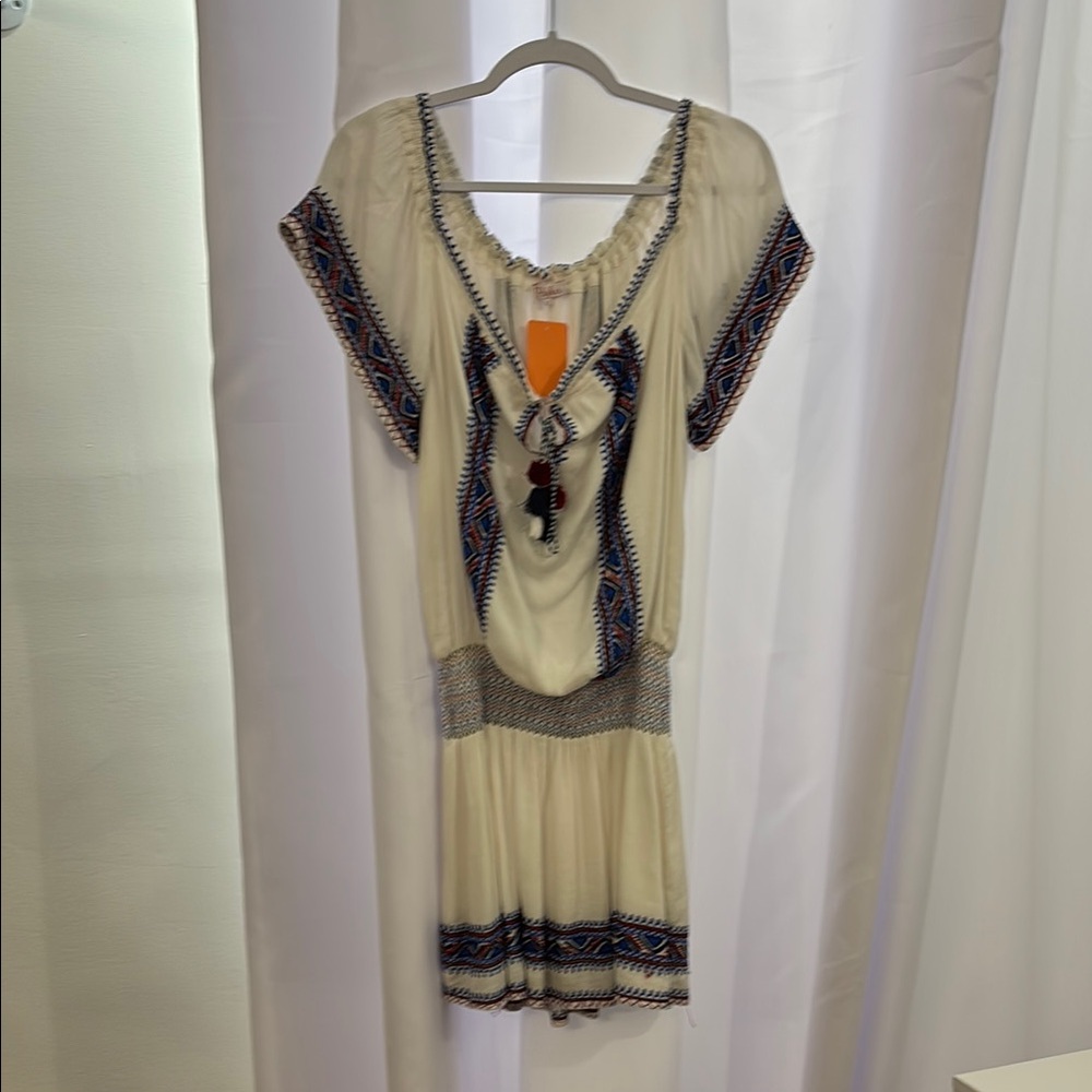 Parker Cream Dress with Blue and Red Accents S